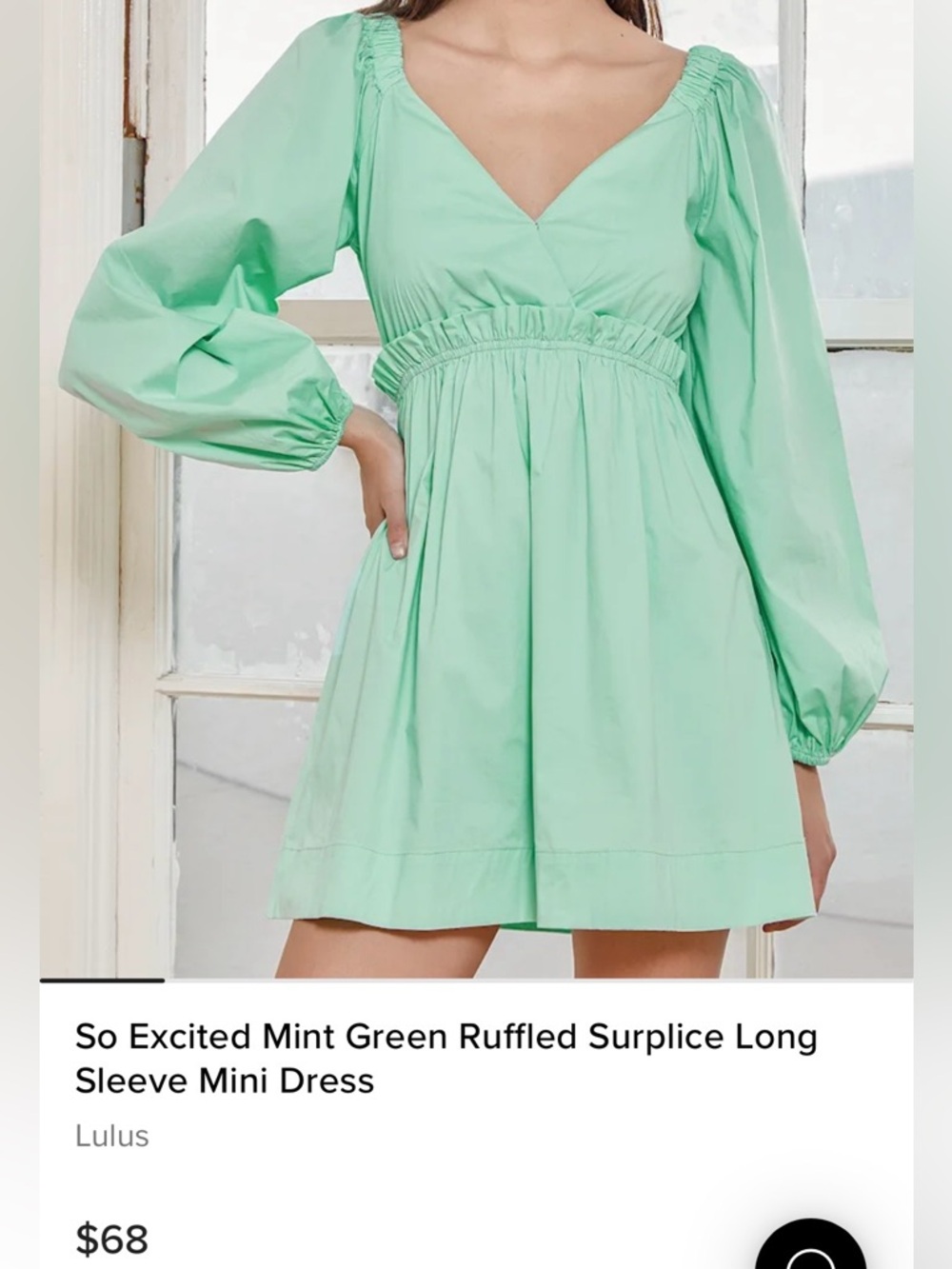 Lulu's Mint Green Ruffled Surplice Long Sleeve Mini Dress